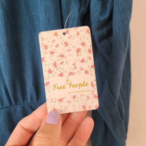 NWT Free People Sundown Jersey Dress Blue Dark Green Fitted Boho Women's L - Picture 6 of 8